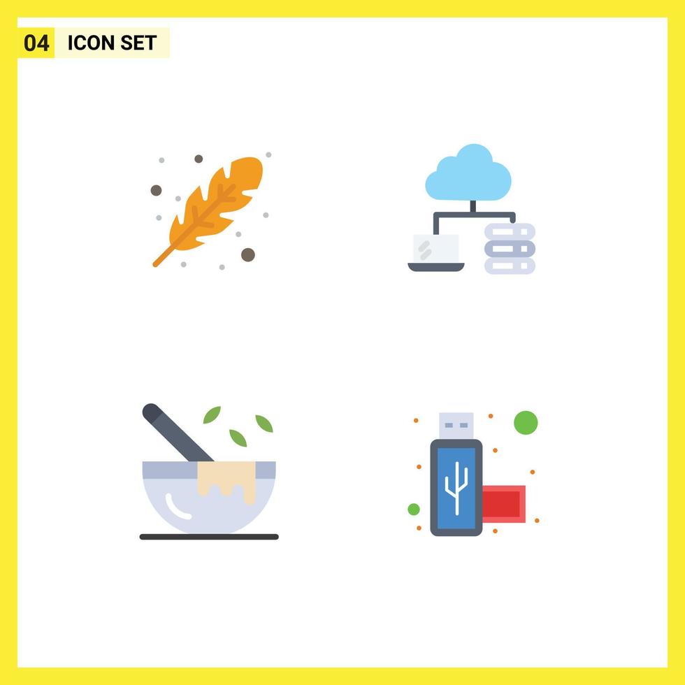 User Interface Pack of 4 Basic Flat Icons of autumn kitchenware cold server connection Editable Vector Design Elements