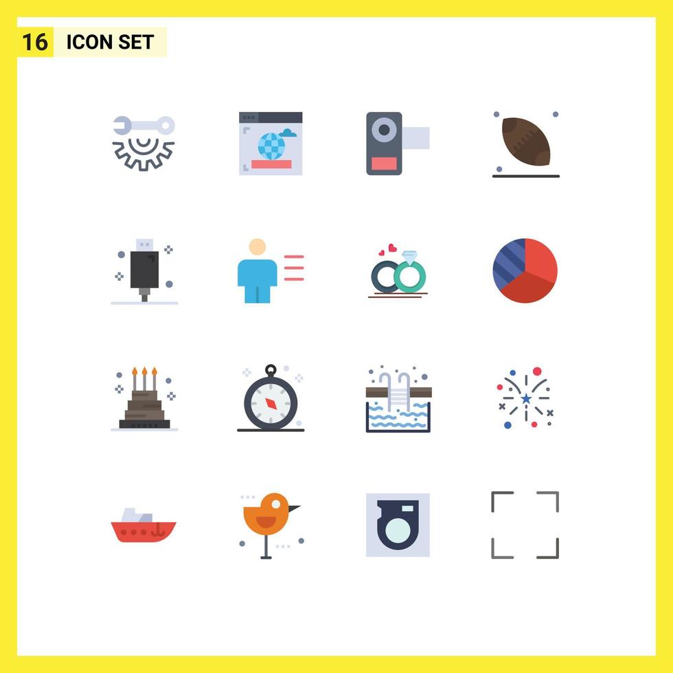 Pictogram Set of 16 Simple Flat Colors of electric cable film thanksgiving rugby Editable Pack of Creative Vector Design Elements