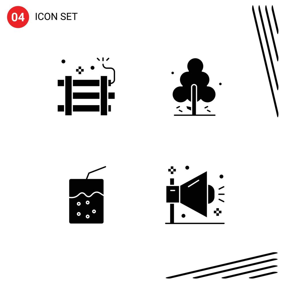 4 Creative Icons Modern Signs and Symbols of bomb cocktail firework pine soda Editable Vector Design Elements