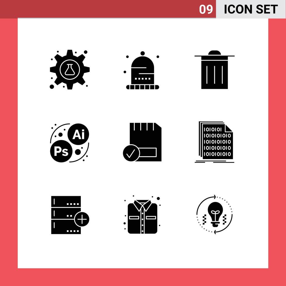 Pack of 9 creative Solid Glyphs of connected card winter art branding Editable Vector Design Elements