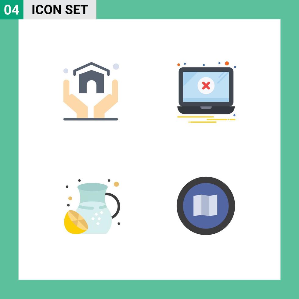 Modern Set of 4 Flat Icons Pictograph of estate summer insurance problem lemonades Editable Vector Design Elements