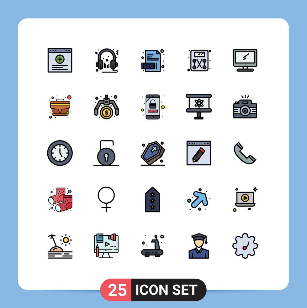 Modern Set of 25 Filled line Flat Colors and symbols such as imac monitor document computer scale Editable Vector Design Elements