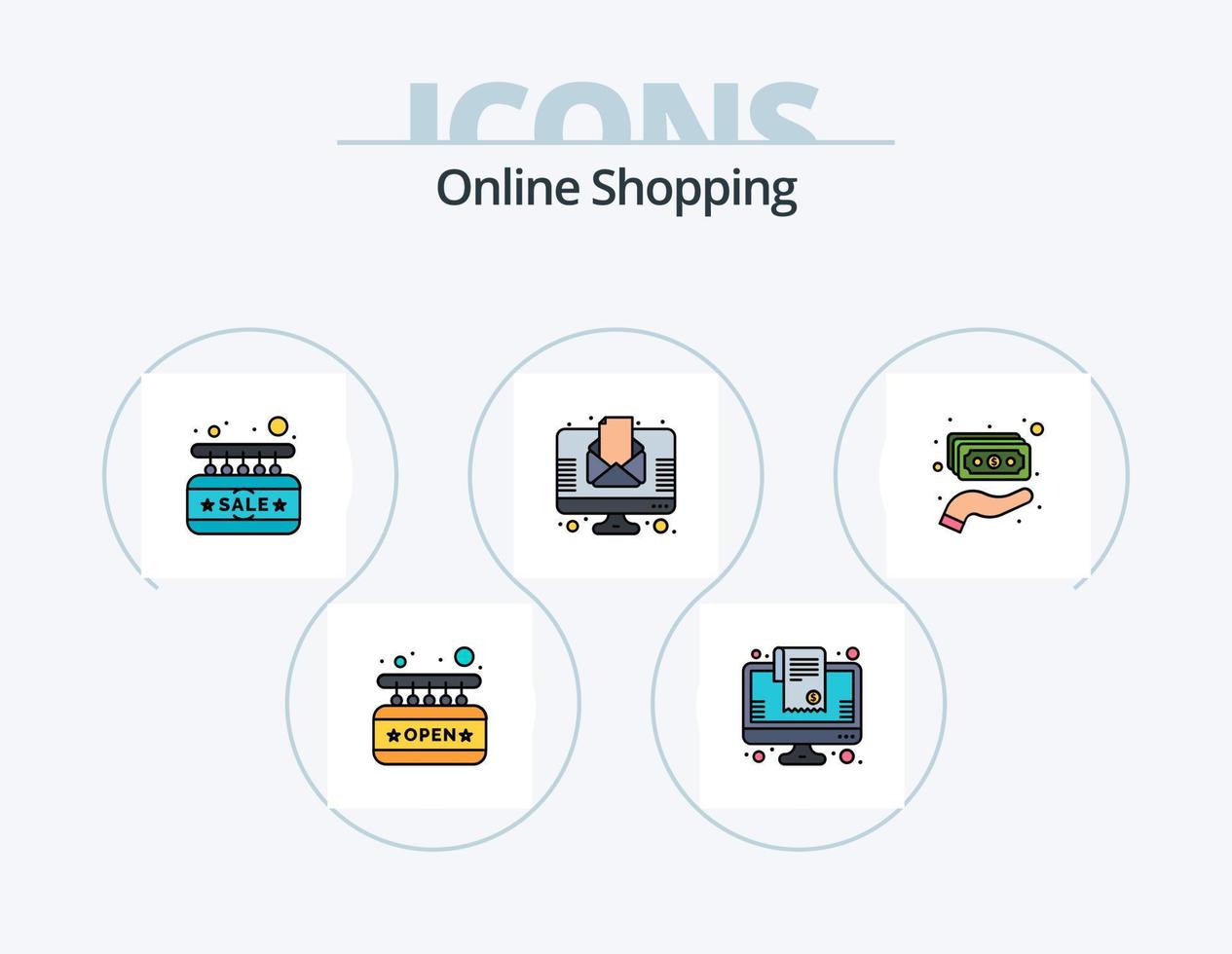 Online Shopping Line Filled Icon Pack 5 Icon Design. mobile. cart. bank. newspaper. news vector