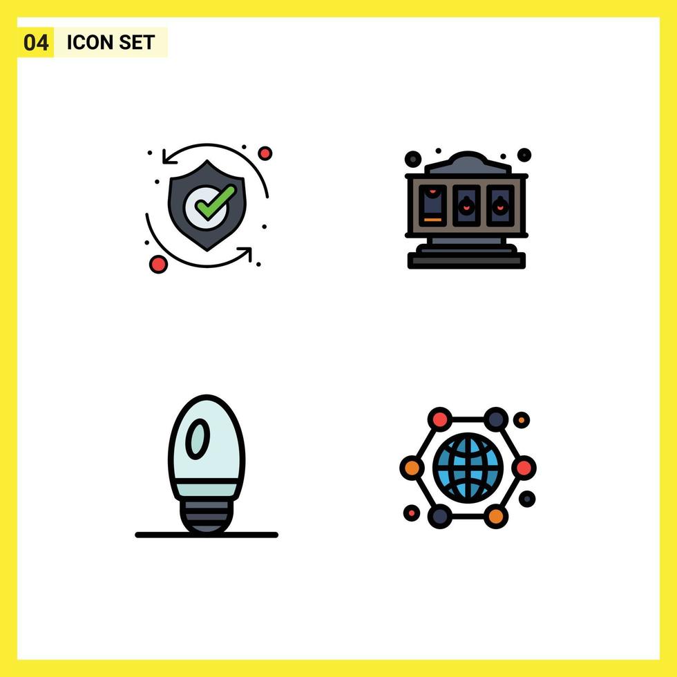 4 User Interface Filledline Flat Color Pack of modern Signs and Symbols of protect candle shield game communication Editable Vector Design Elements