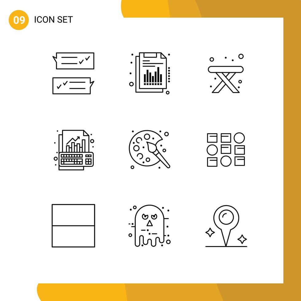 Mobile Interface Outline Set of 9 Pictograms of color growth report graph analysis Editable Vector Design Elements