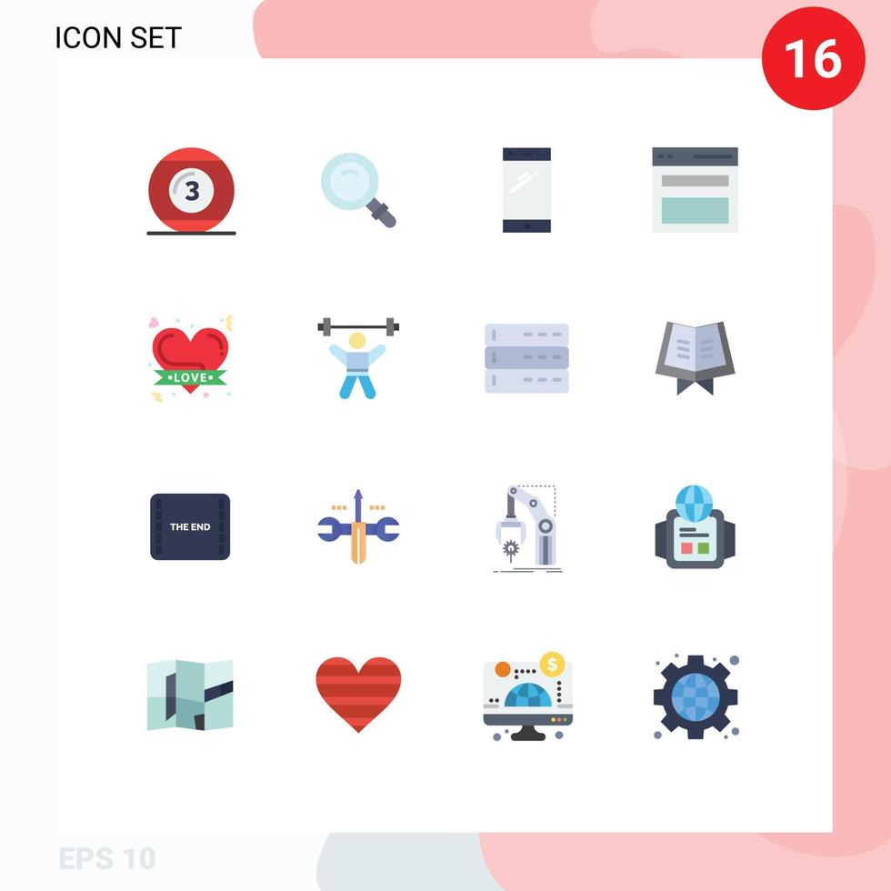 16 Universal Flat Color Signs Symbols of user interface glass communication android Editable Pack of Creative Vector Design Elements