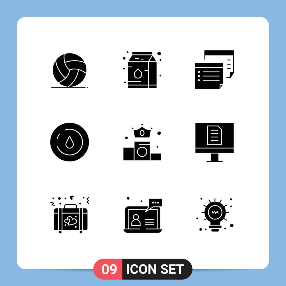 Stock Vector Icon Pack of 9 Line Signs and Symbols for crown water notes power energy Editable Vector Design Elements