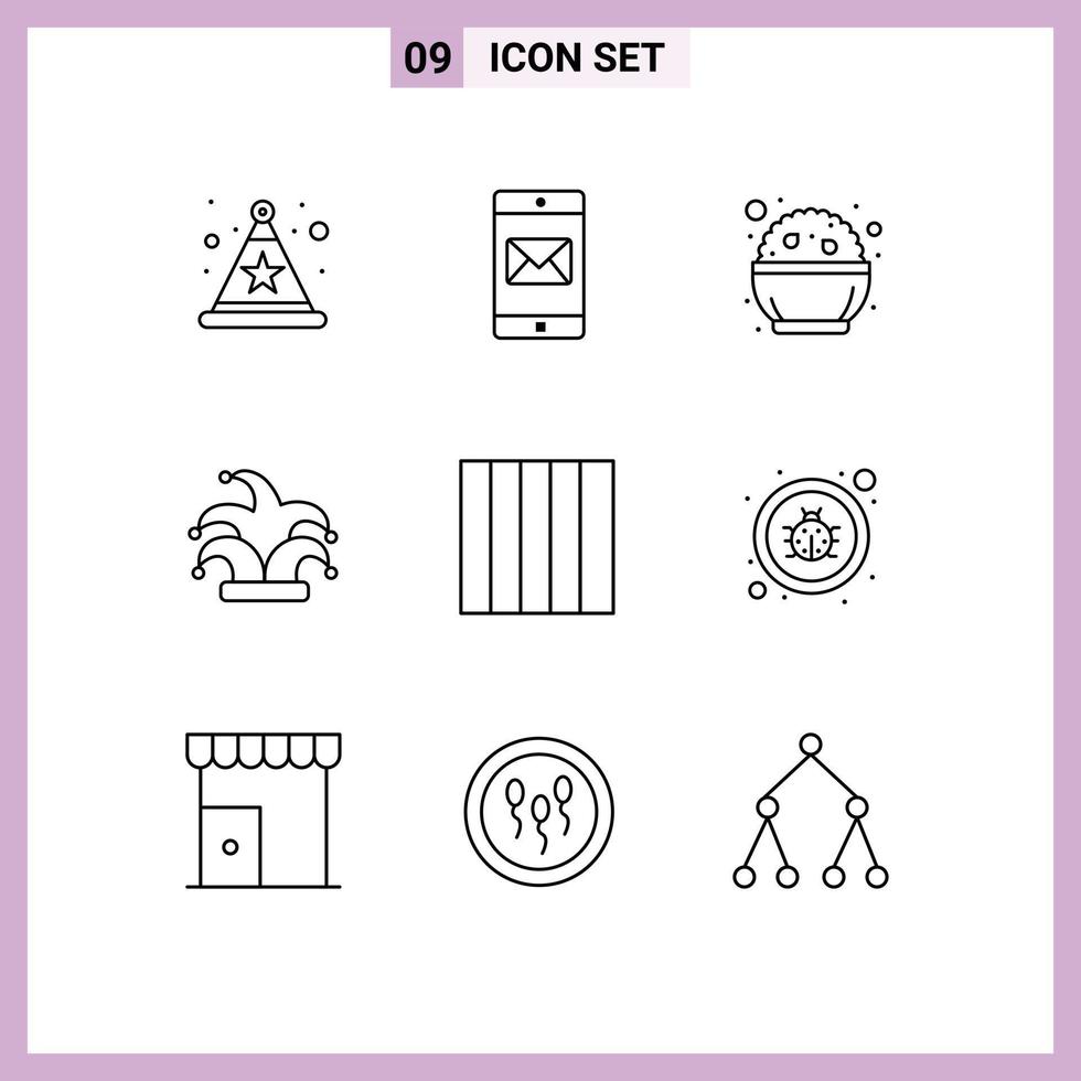 9 User Interface Outline Pack of modern Signs and Symbols of bug grid india mardi gras crown Editable Vector Design Elements