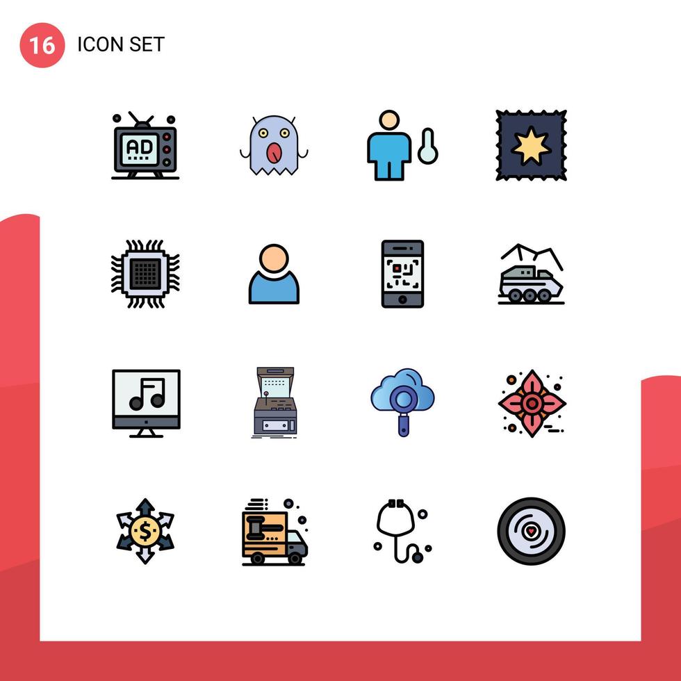 Pack of 16 Modern Flat Color Filled Lines Signs and Symbols for Web Print Media such as data big avatar bib temperature Editable Creative Vector Design Elements