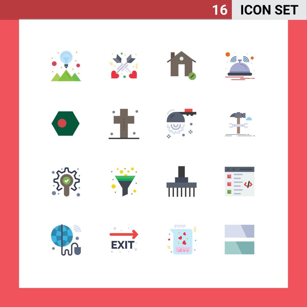 Modern Set of 16 Flat Colors Pictograph of bangla service discount notification bell Editable Pack of Creative Vector Design Elements