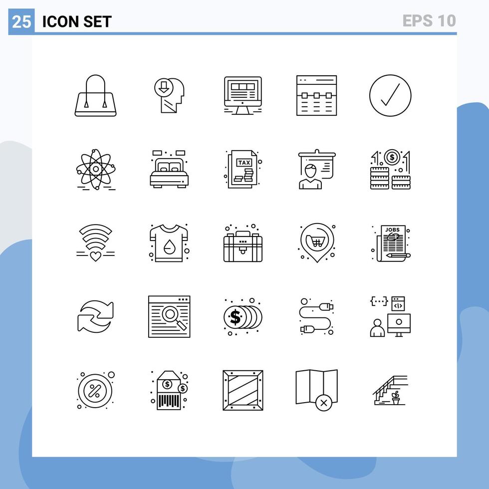 Mobile Interface Line Set of 25 Pictograms of interface hero browser header web Editable Vector Design Elements