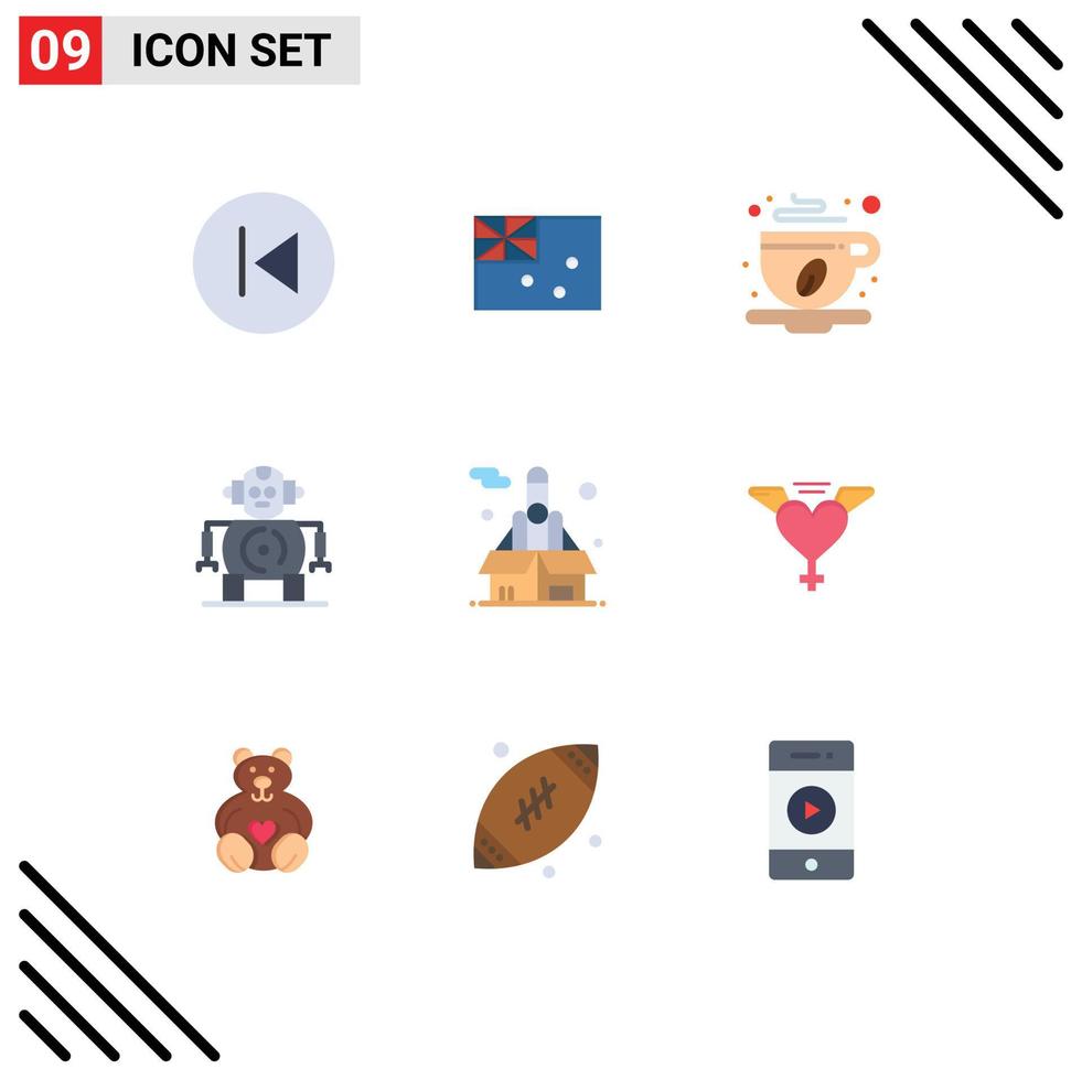 9 Universal Flat Color Signs Symbols of force technology flag robotics leaf Editable Vector Design Elements