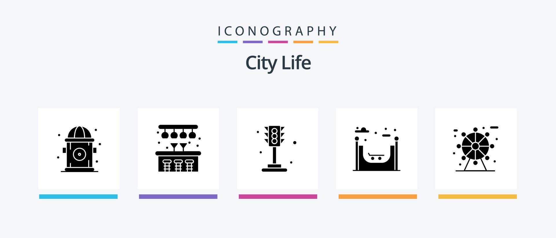 City Life Glyph 5 Icon Pack Including . park. traffic. life. skate. Creative Icons Design vector