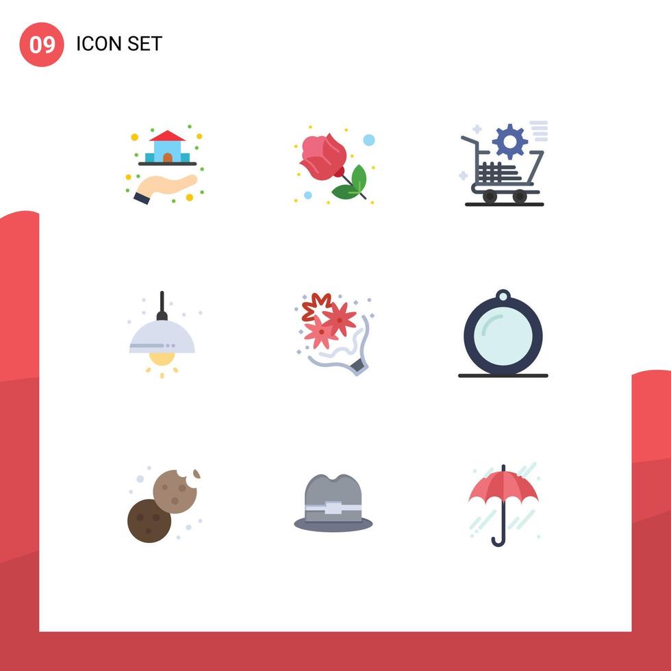 Pictogram Set of 9 Simple Flat Colors of birthday lump cart living store Editable Vector Design Elements