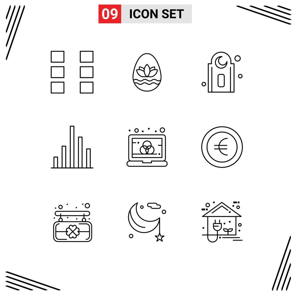 Set of 9 Commercial Outlines pack for screen computer mosque color graph Editable Vector Design Elements