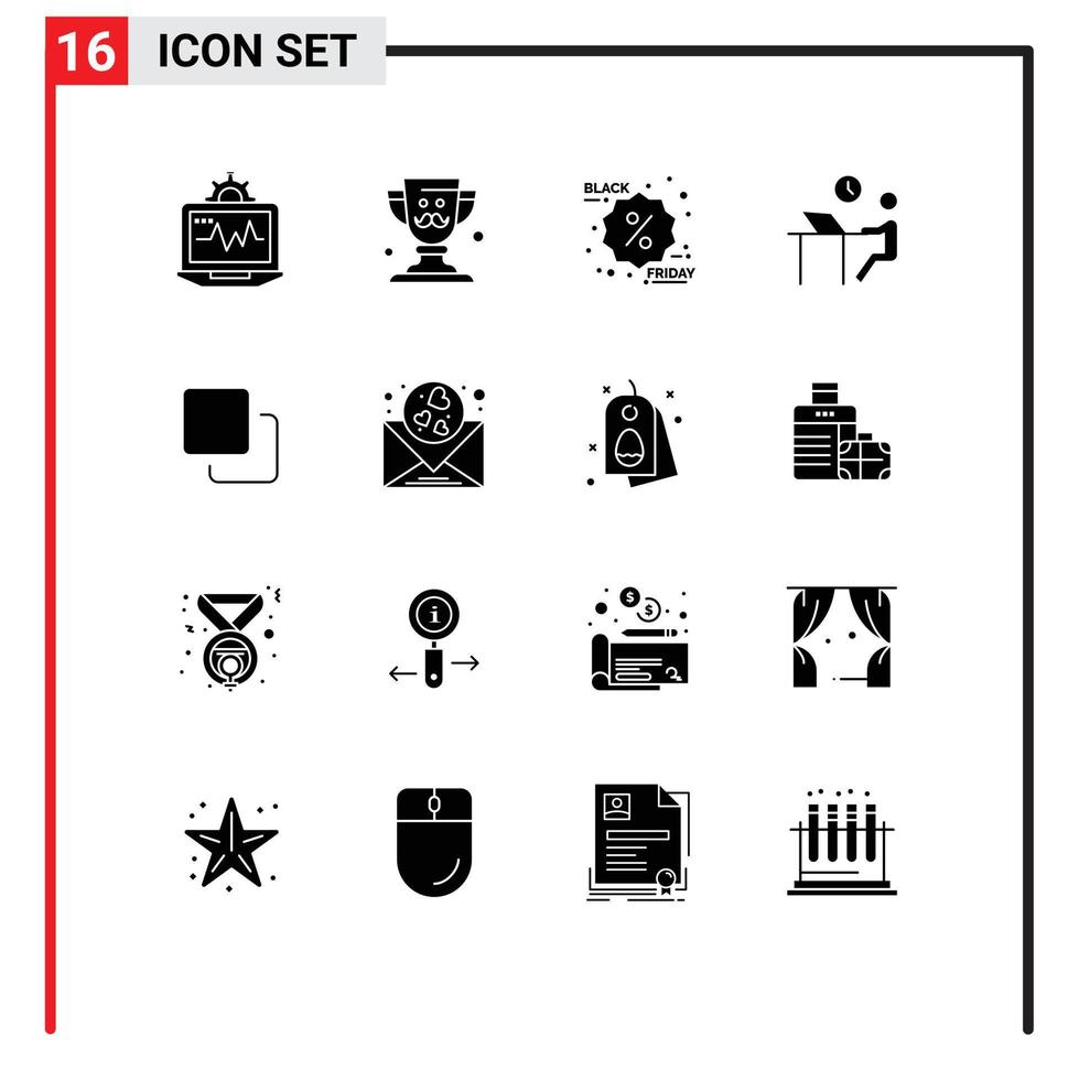 Set of 16 Modern UI Icons Symbols Signs for four person black friday office desk Editable Vector Design Elements