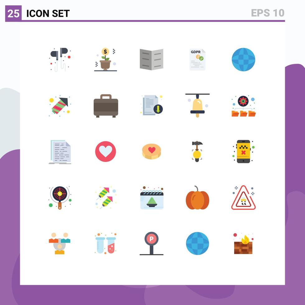 Group of 25 Flat Colors Signs and Symbols for secure file pot eu education Editable Vector Design Elements