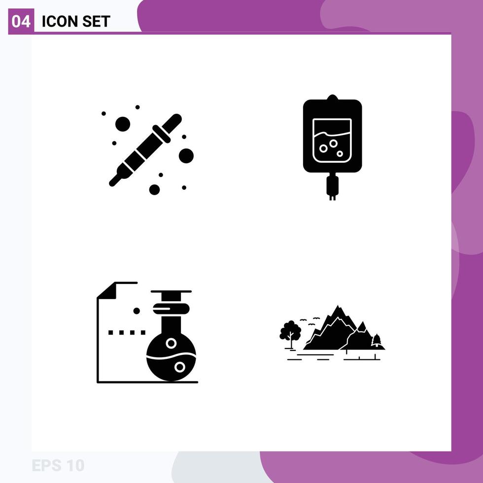 Universal Icon Symbols Group of 4 Modern Solid Glyphs of color picker flasks liquidator sugar test science Editable Vector Design Elements