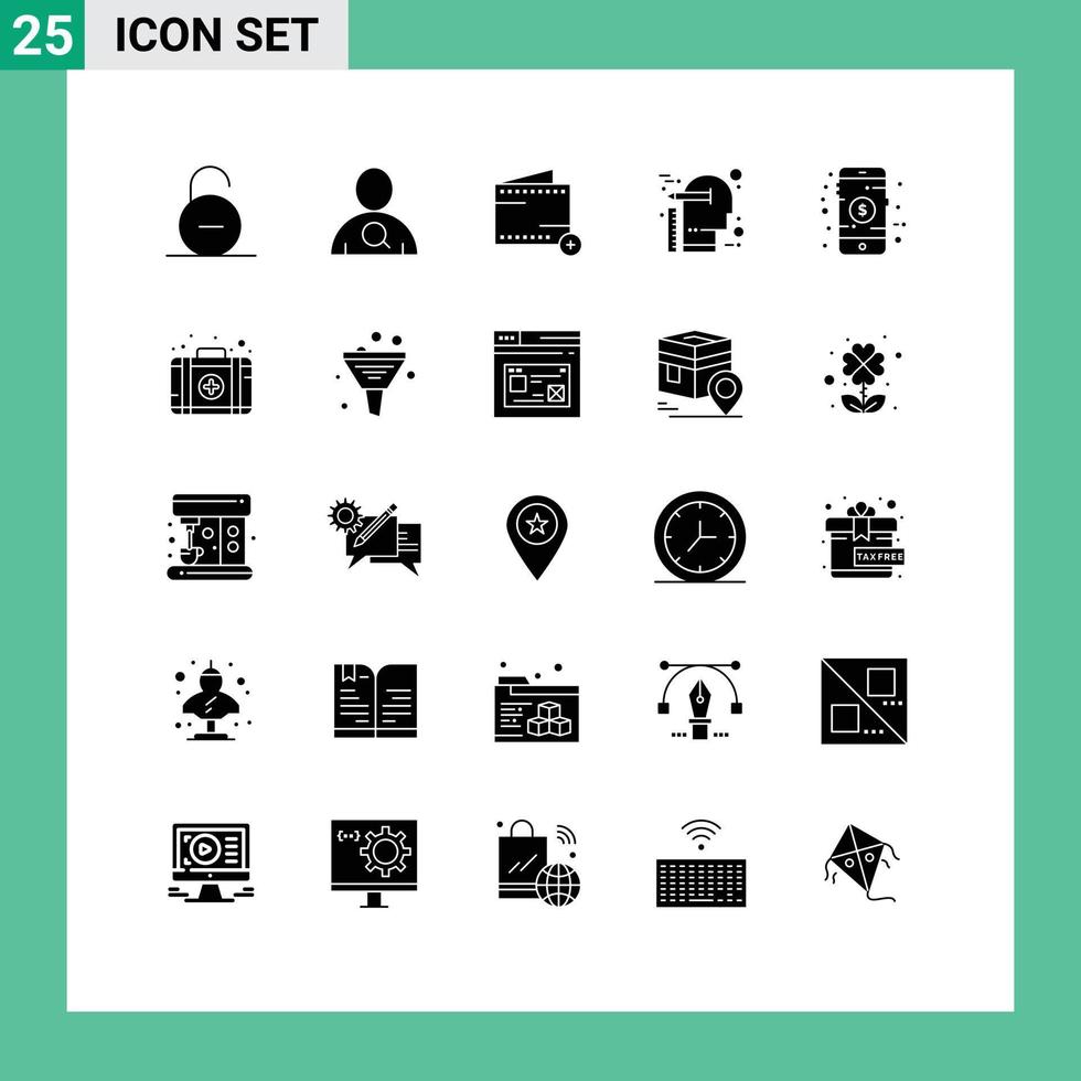 Pictogram Set of 25 Simple Solid Glyphs of mobile scale add thinking creative Editable Vector Design Elements