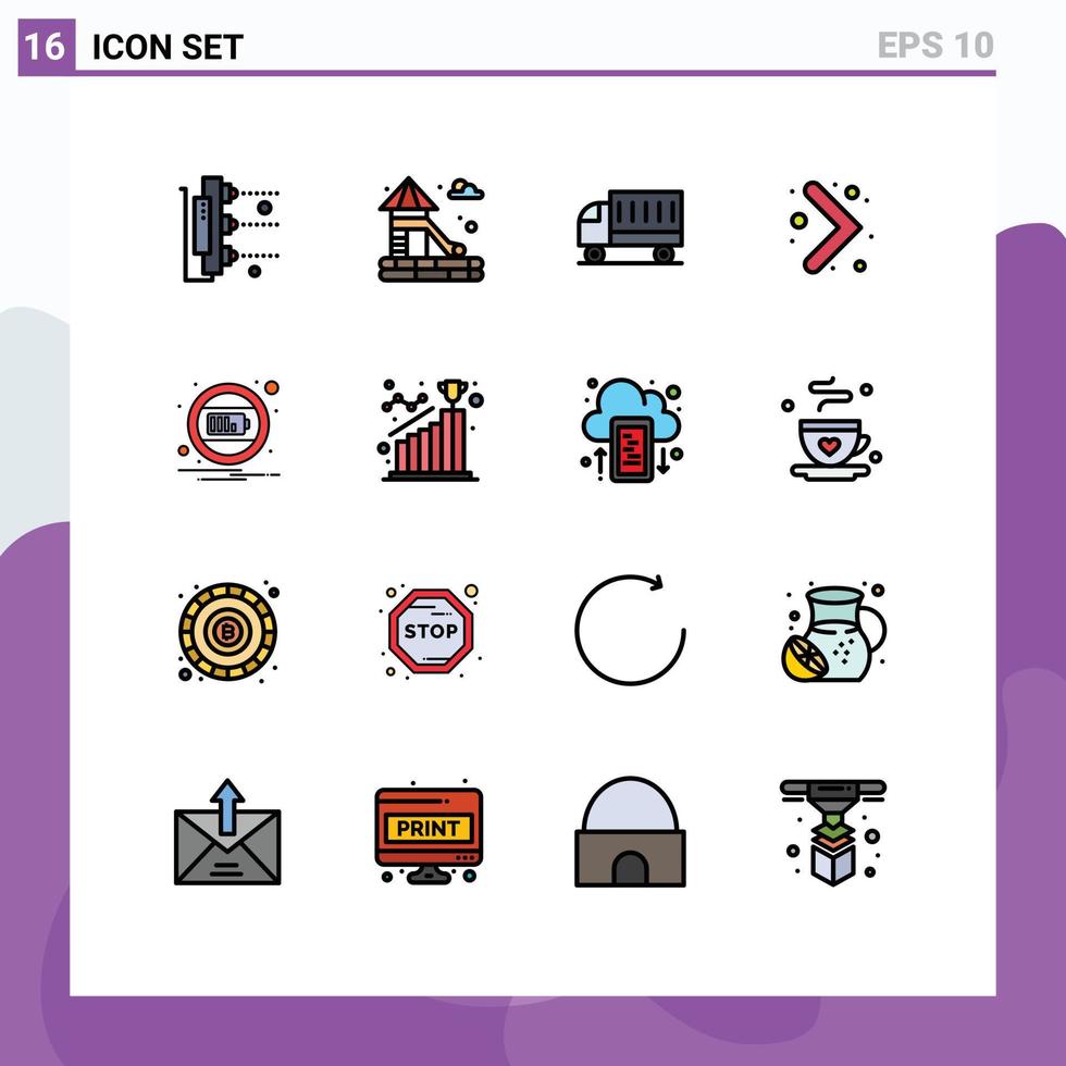 Pictogram Set of 16 Simple Flat Color Filled Lines of interface battery delivery right arrow Editable Creative Vector Design Elements
