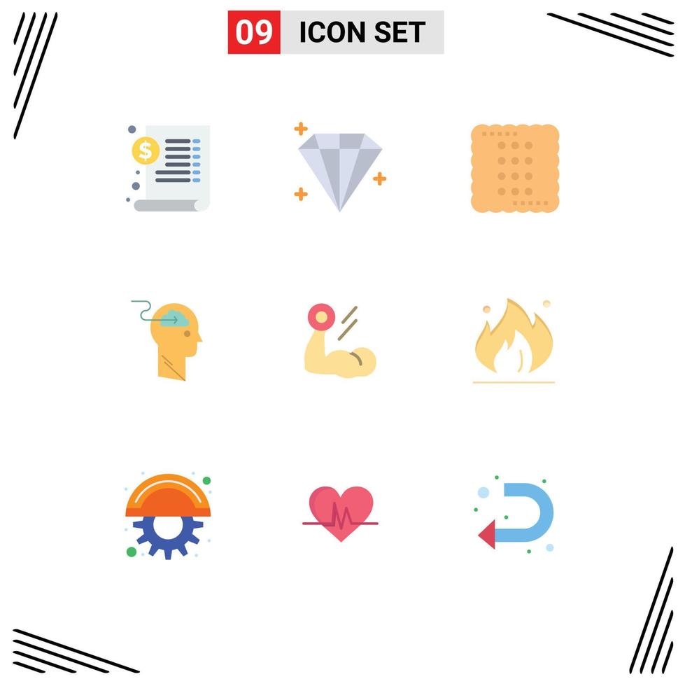 Universal Icon Symbols Group of 9 Modern Flat Colors of biceps upload cooking download cloud Editable Vector Design Elements
