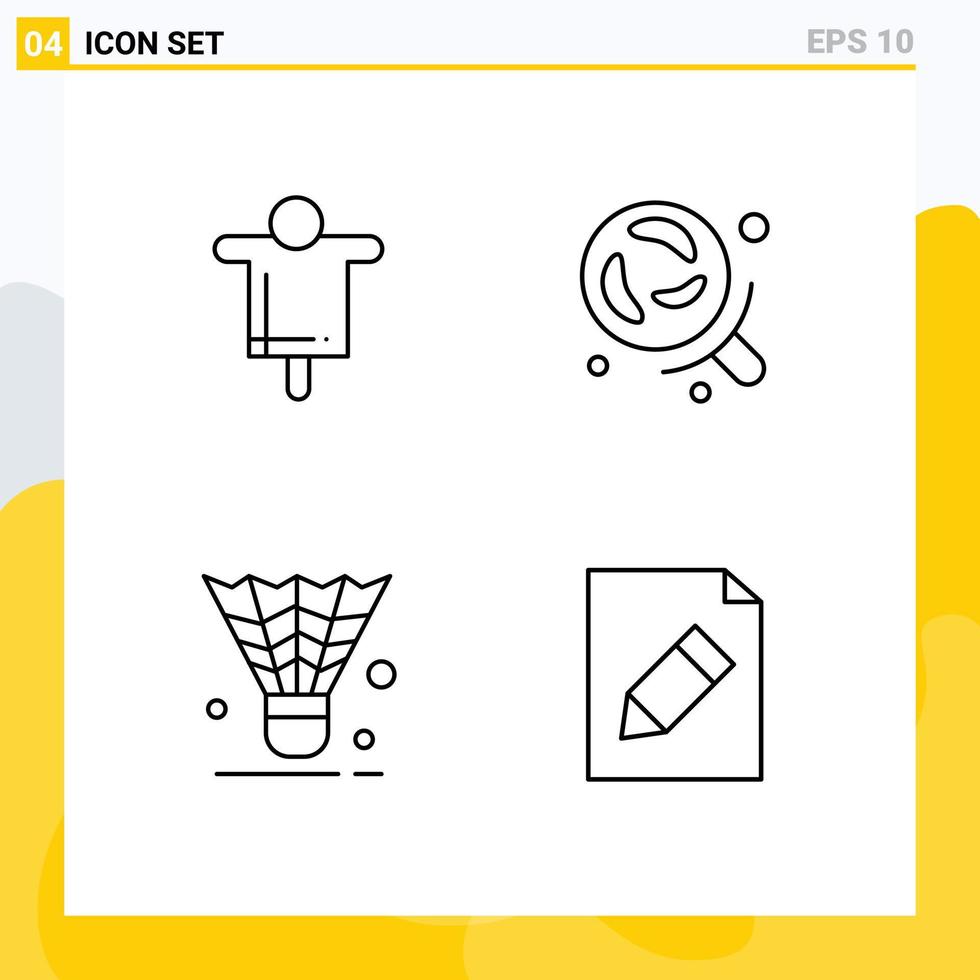 4 Universal Filledline Flat Colors Set for Web and Mobile Applications agriculture cock scarecrow research shuttlecock Editable Vector Design Elements
