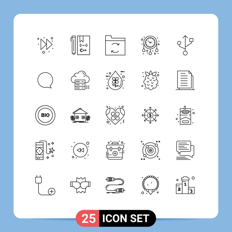 User Interface Pack of 25 Basic Lines of chat connection backup decorate house time Editable Vector Design Elements