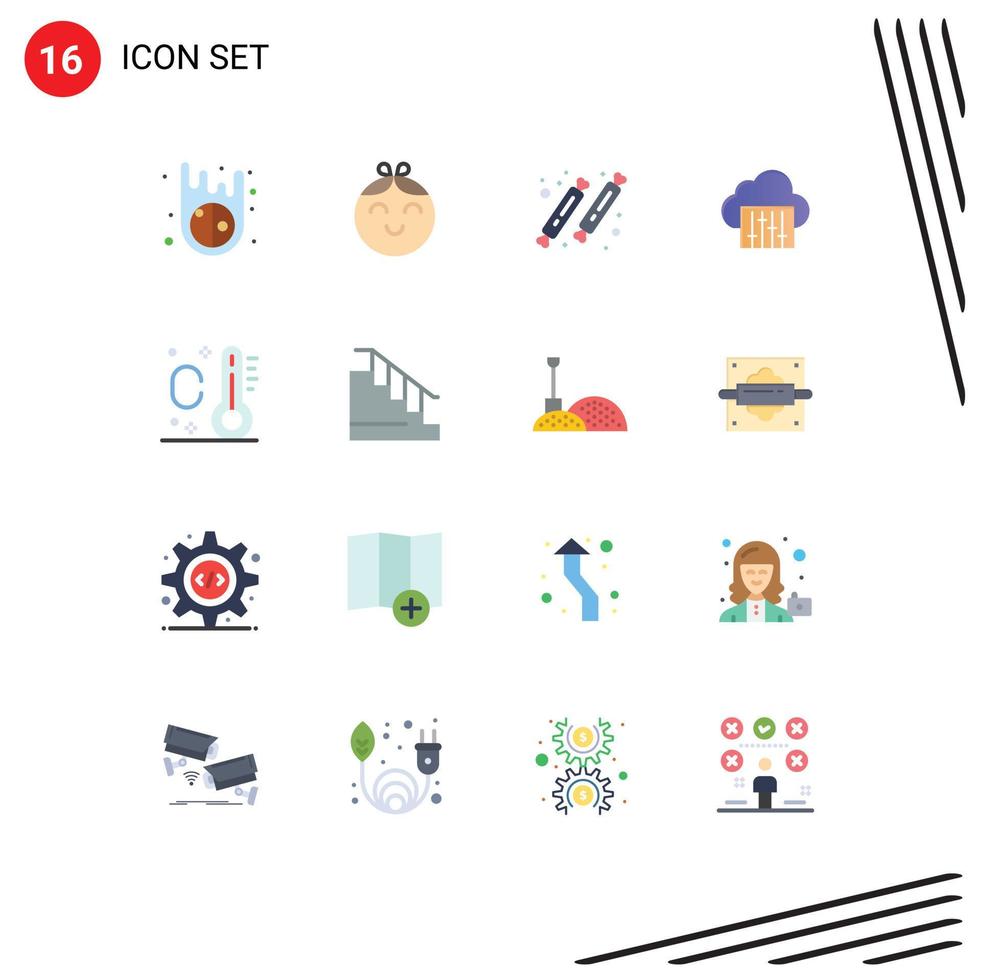 Universal Icon Symbols Group of 16 Modern Flat Colors of construction thermometer holiday party audio connection Editable Pack of Creative Vector Design Elements