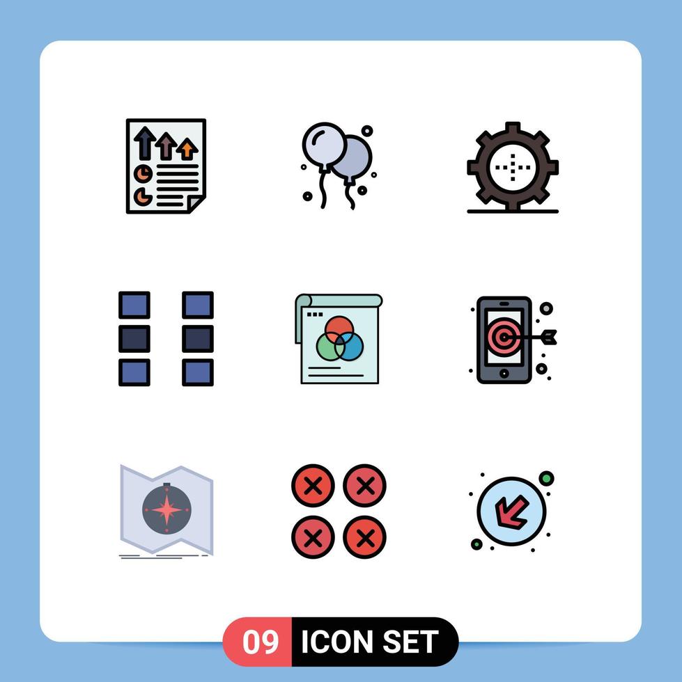 Universal Icon Symbols Group of 9 Modern Filledline Flat Colors of poster wireframe devices ux layout Editable Vector Design Elements