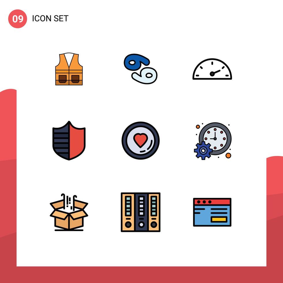 Set of 9 Modern UI Icons Symbols Signs for love shield greece security protection Editable Vector Design Elements