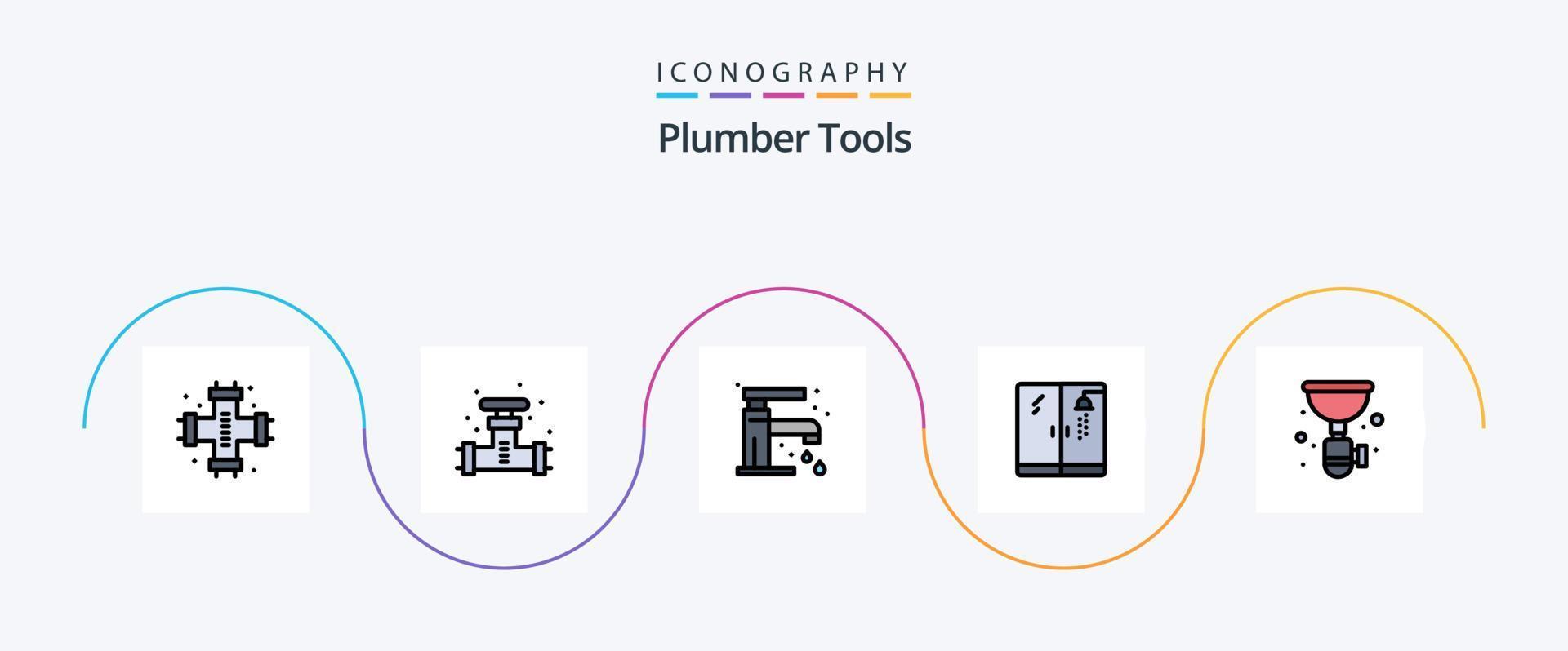 Plumber Line Filled Flat 5 Icon Pack Including pipe. plumbing. system. plumber. sink vector