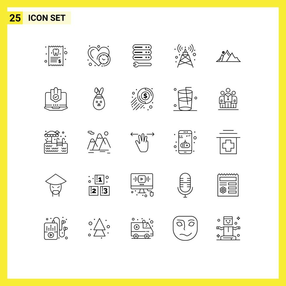 25 Universal Line Signs Symbols of nature hill server tower antenna Editable Vector Design Elements