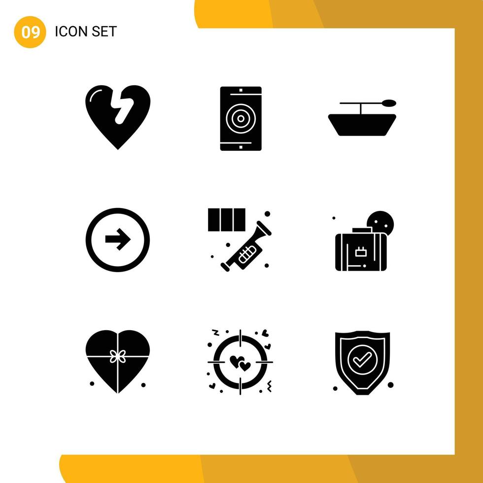 9 Universal Solid Glyphs Set for Web and Mobile Applications music horn boat brass user interface Editable Vector Design Elements