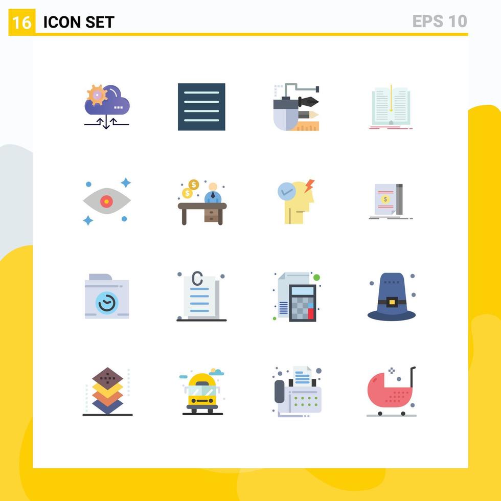 Mobile Interface Flat Color Set of 16 Pictograms of eye tranfer mouse file scale Editable Pack of Creative Vector Design Elements