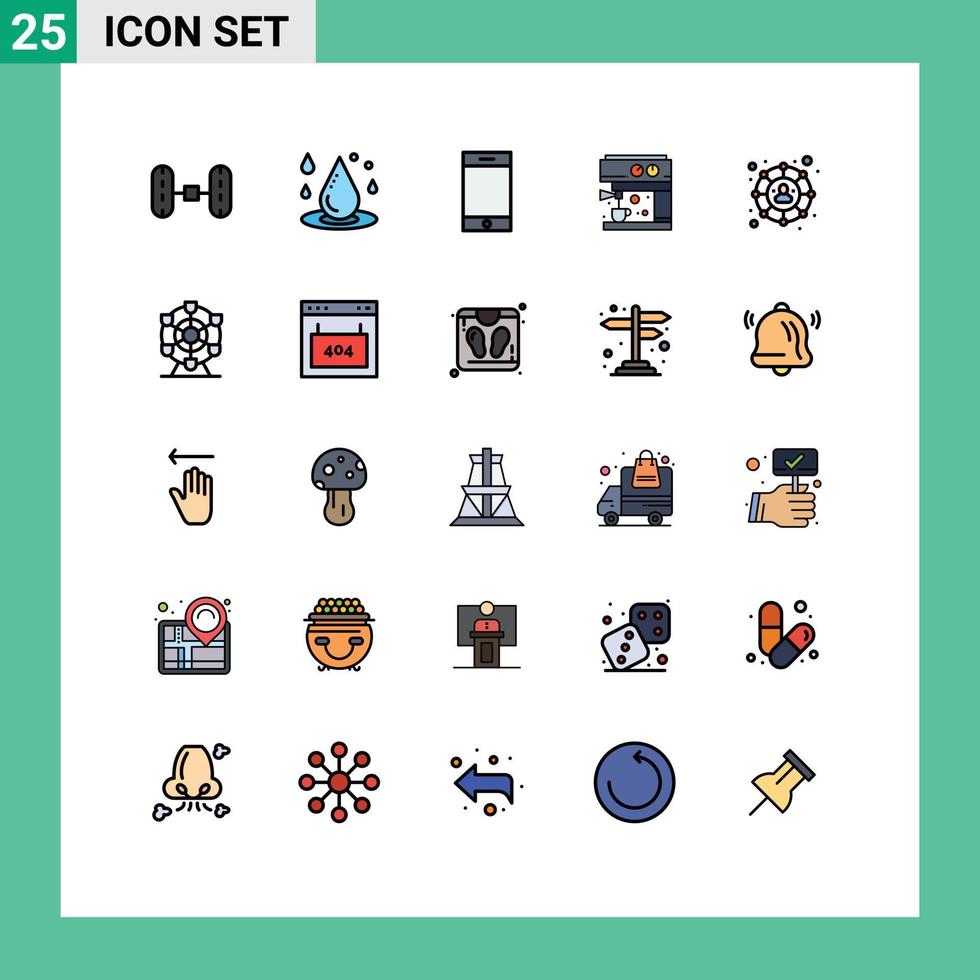 Modern Set of 25 Filled line Flat Colors Pictograph of ferris social device connections machine Editable Vector Design Elements