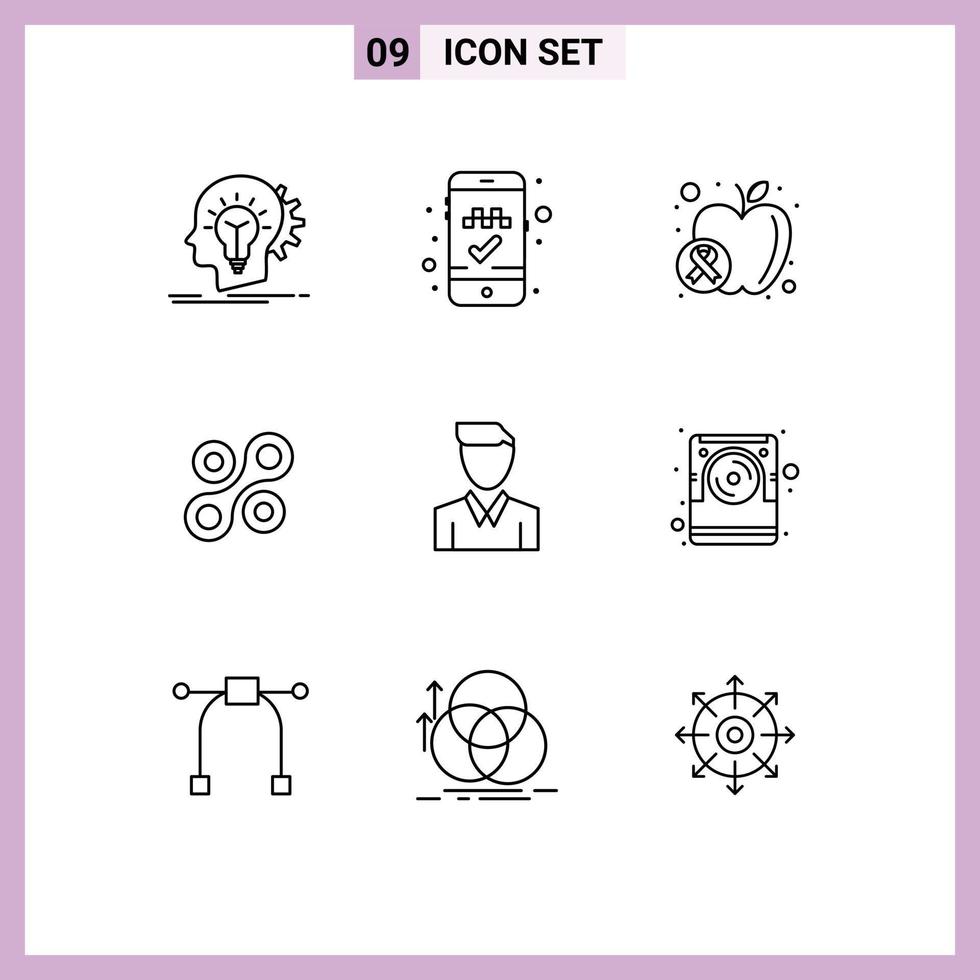 9 Creative Icons Modern Signs and Symbols of man account apple cryptocurrency radium Editable Vector Design Elements