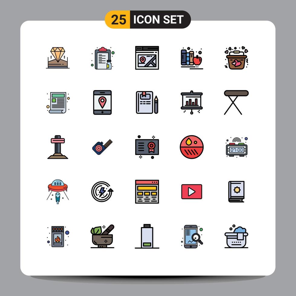 Set of 25 Modern UI Icons Symbols Signs for apple education paper books map Editable Vector Design Elements