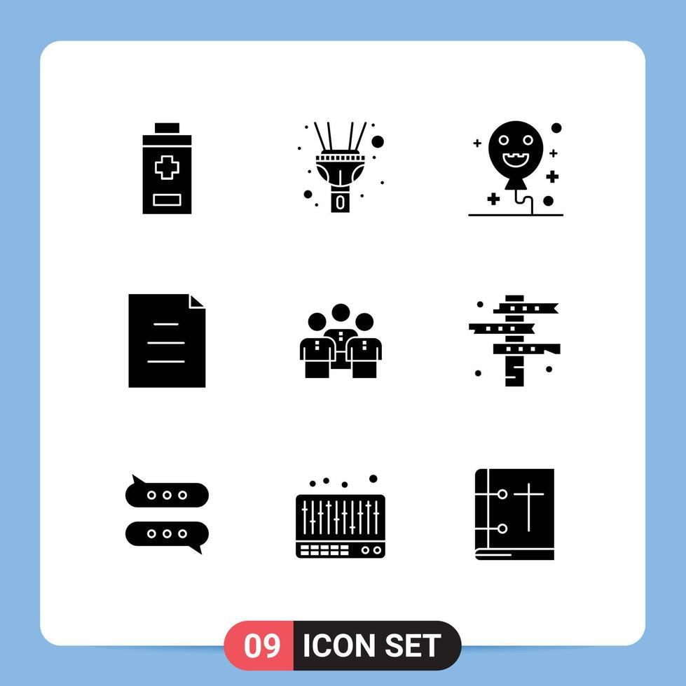 Modern Set of 9 Solid Glyphs Pictograph of team people holiday group friends Editable Vector Design Elements