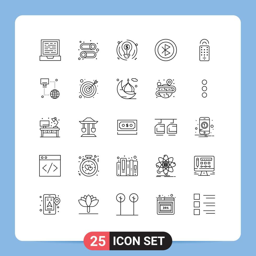 User Interface Pack of 25 Basic Lines of remote sharing business network computer Editable Vector Design Elements