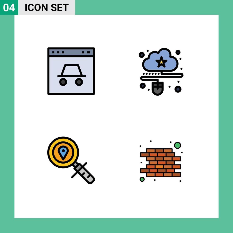 Group of 4 Filledline Flat Colors Signs and Symbols for hacker online security connected location Editable Vector Design Elements