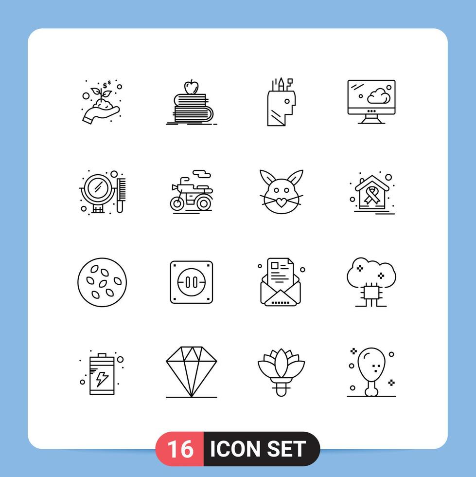 grupo de dieciséis contornos señales y símbolos para espejo belleza educación tecnología nube editable vector diseño elementos