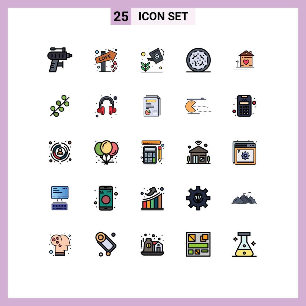 Filled line Flat Color Pack of 25 Universal Symbols of home spooky eco rotten grow Editable Vector Design Elements