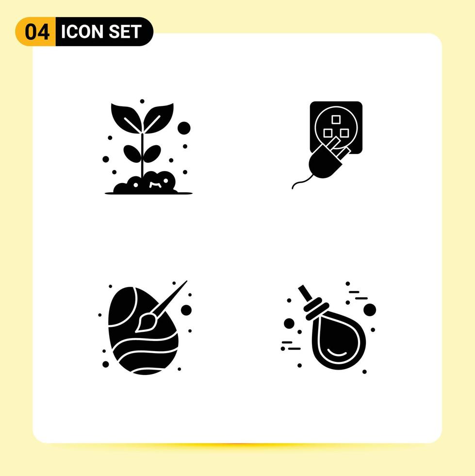 Mobile Interface Solid Glyph Set of 4 Pictograms of agriculture charge nature electric color Editable Vector Design Elements