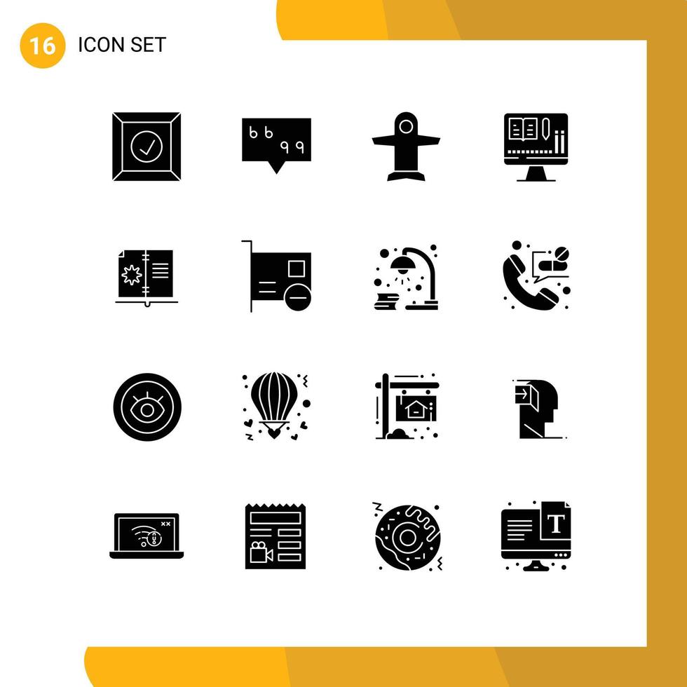 Set of 16 Modern UI Icons Symbols Signs for card hardware transport guide education Editable Vector Design Elements