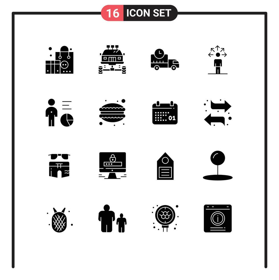 Mobile Interface Solid Glyph Set of 16 Pictograms of chart connection transport abilities truck Editable Vector Design Elements