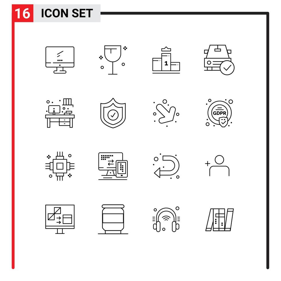 Outline Pack of 16 Universal Symbols of ok complete wine checked education Editable Vector Design Elements