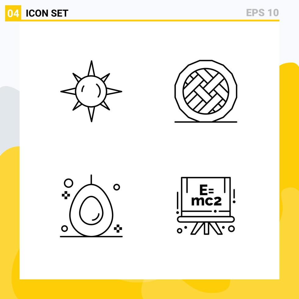 Set of 4 Modern UI Icons Symbols Signs for sun food baking pie chemistry Editable Vector Design Elements