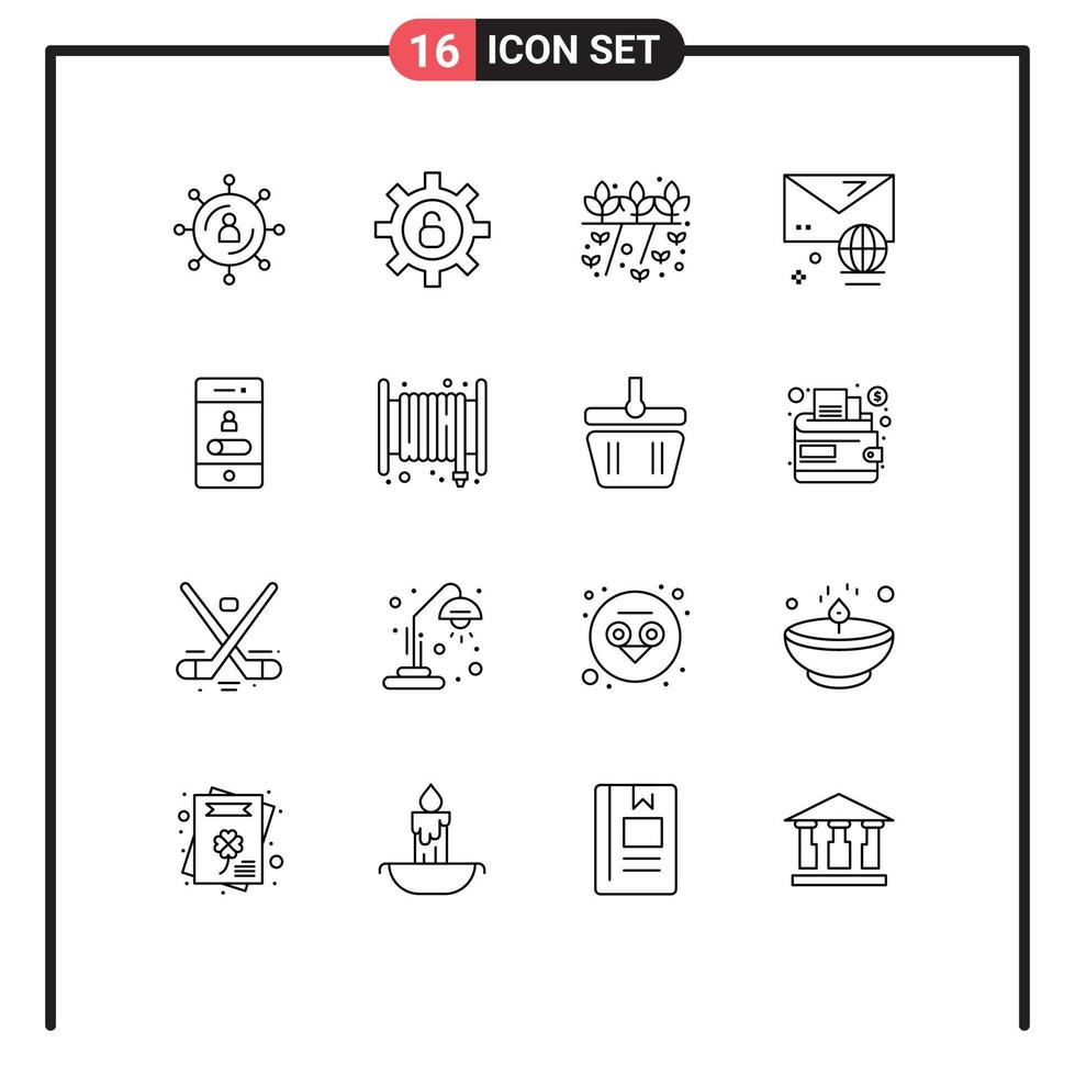 Modern Set of 16 Outlines Pictograph of mobile message agriculture internet account Editable Vector Design Elements