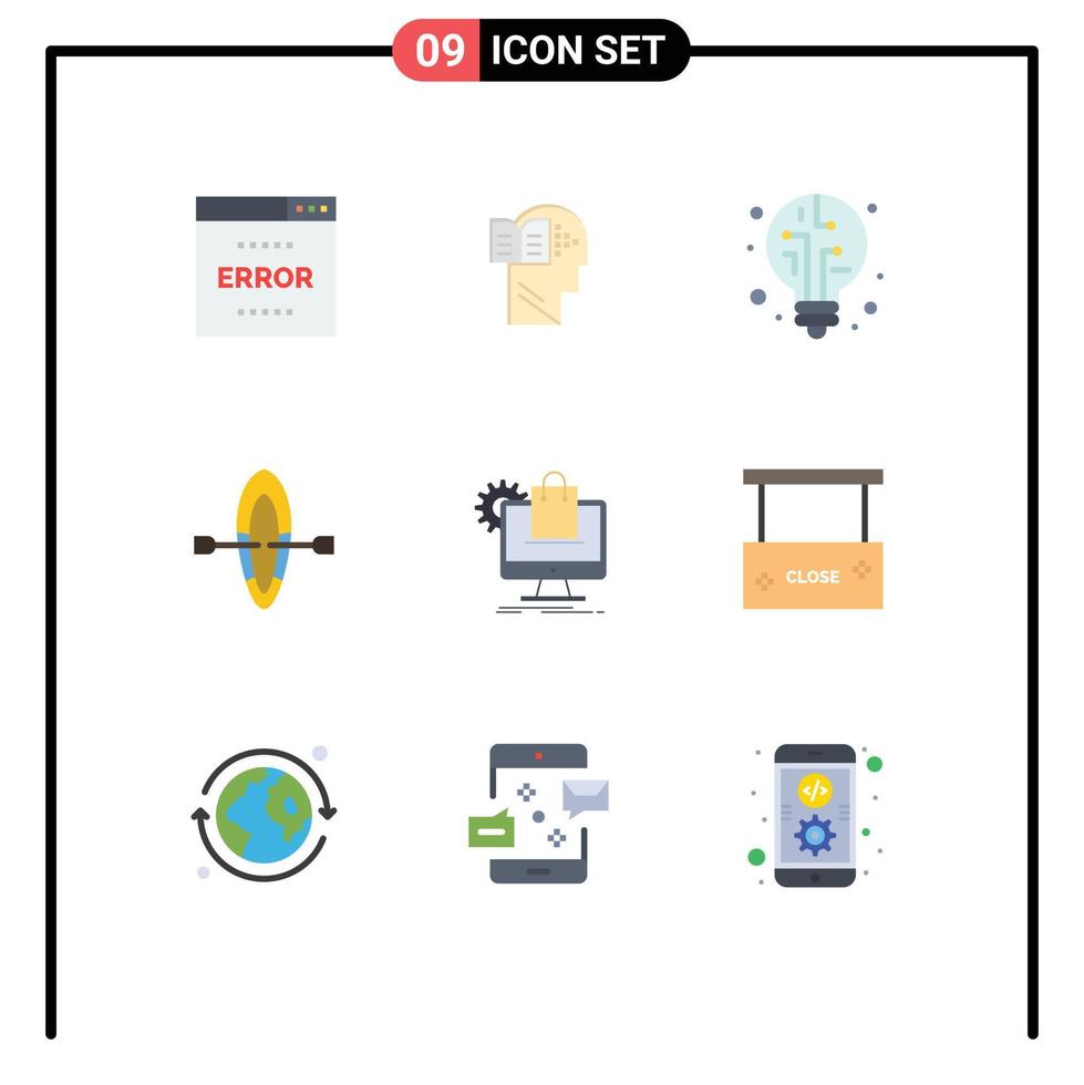 Editable Vector Line Pack of 9 Simple Flat Colors of ecommerce shopping mind beach boat Editable Vector Design Elements
