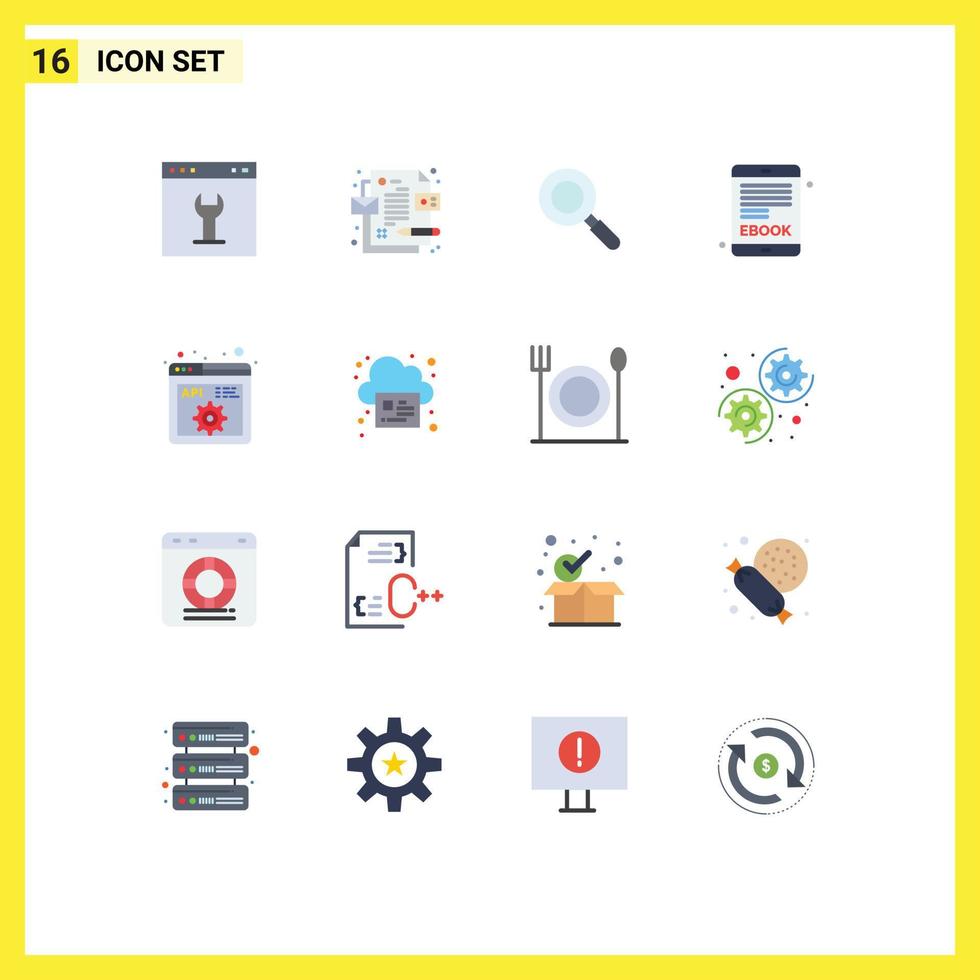 dieciséis universal plano color señales símbolos de programación código buscar api electrónico libro editable paquete de creativo vector diseño elementos